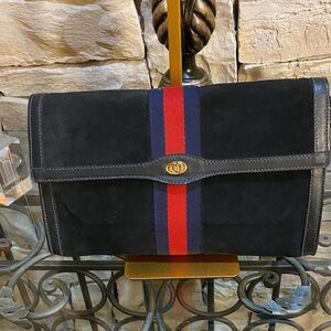 Gucci Navy Clutch with Red and Blue Stripe